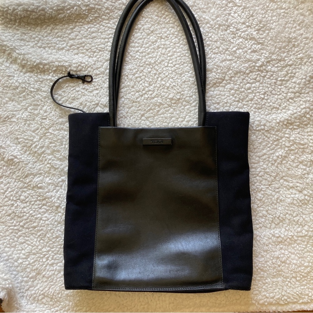 Tumi Black Leather and Fabric Tote Shoulder Bag